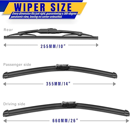 Miniatura 2 de 3 limpiaparabrisas de repuesto para Chevrolet Chevy trax 2015-2021, repuesto de equipo original, 26 pulgadas, 14 pulgadas, 10 pulgadas (juego de 3)