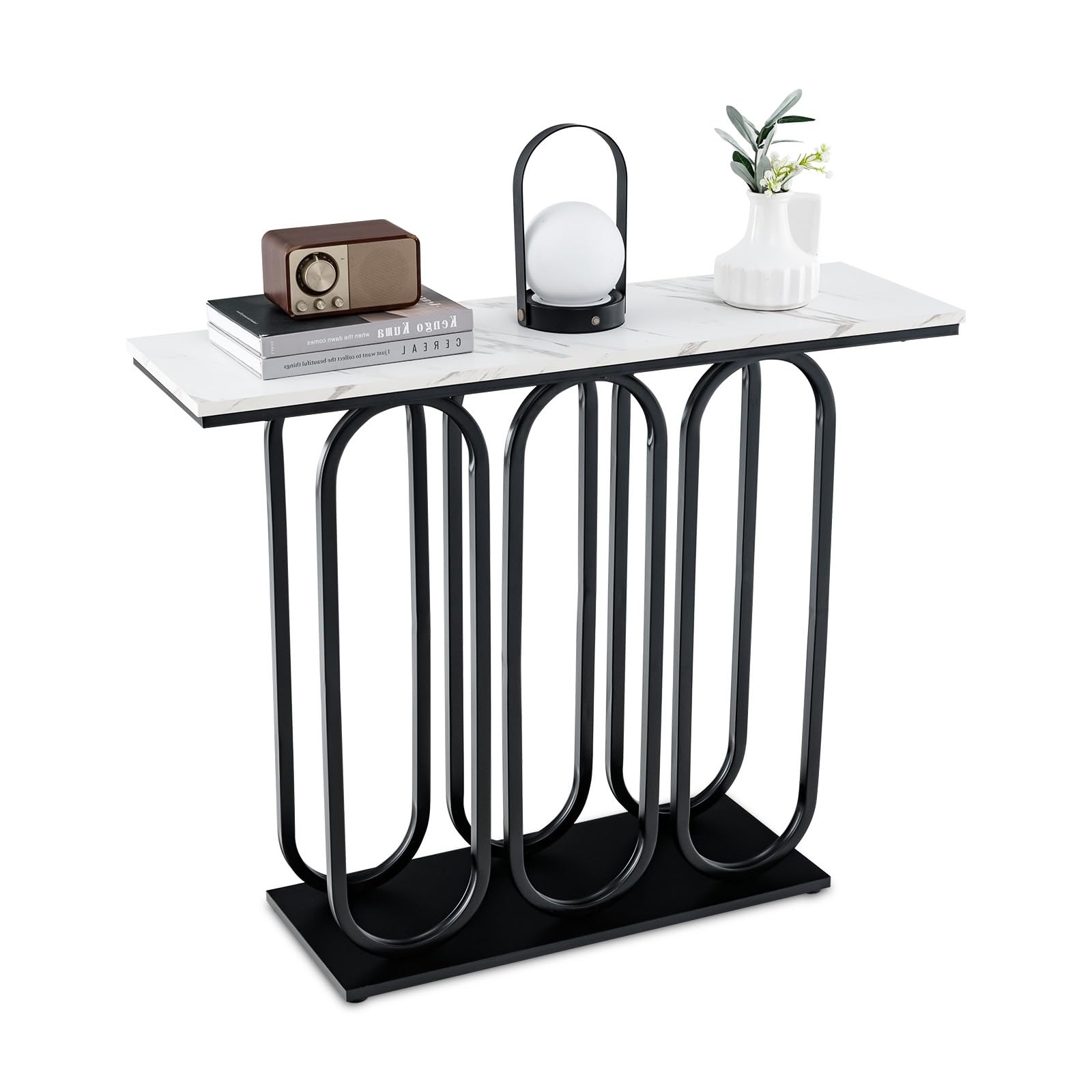 LIFEZEAL Consola de mármol, Mesa de Entrada con Marco de Metal, Mesa de recibidor Moderna, Mesa Auxiliar Estrecha para Entrada, Pasillo, salón, 100 x 30 x 80 cm