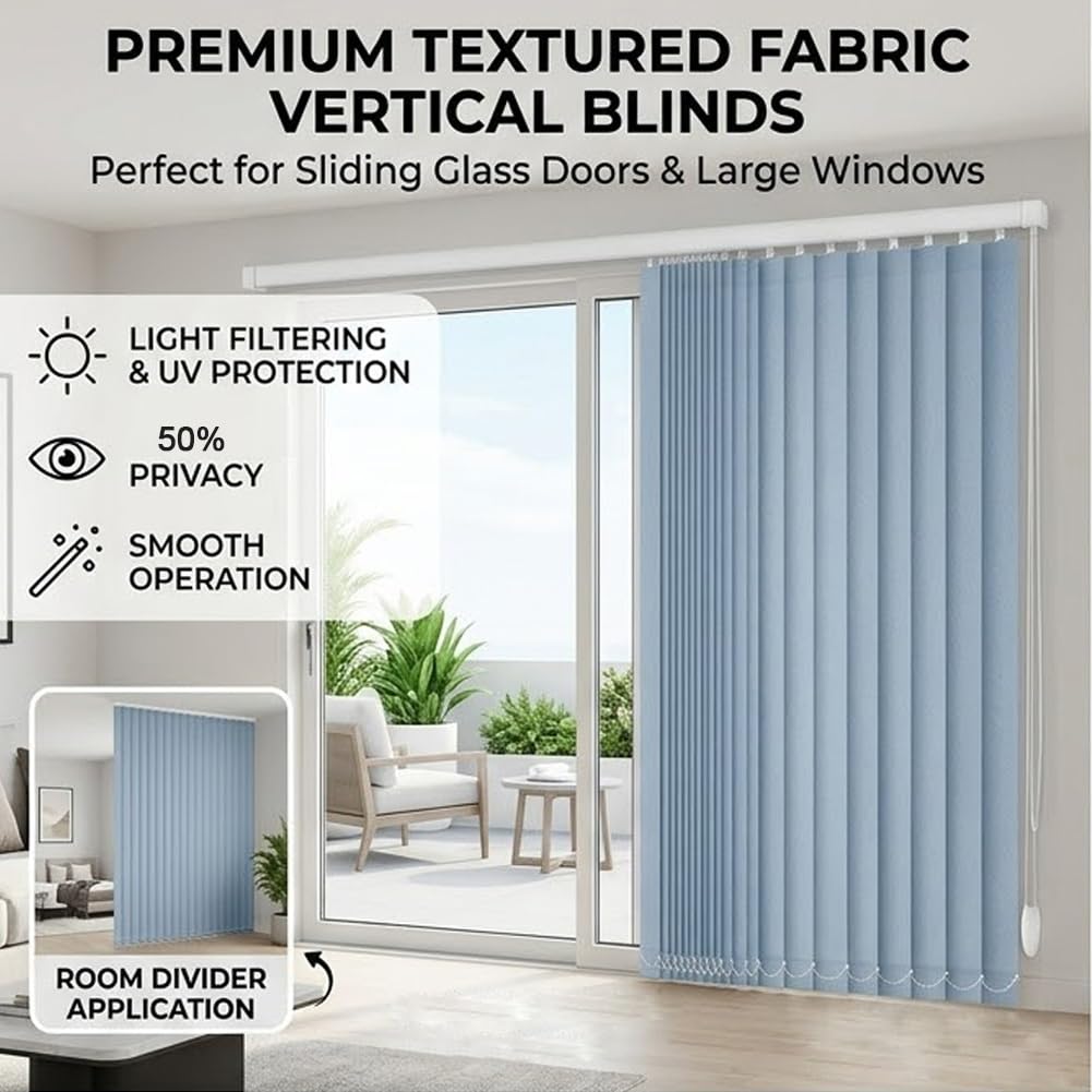 Schiebevorhang Fertiges Komplett, Vertikaljalousie Sichtschutz 60x100cm 90x200cm 150x180cm 300x230cm Lamellenvorhang Raumverdunkelnd Für Zuhause Balkontür, Light Blue(110W*100H cm)