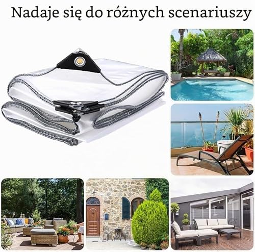 Wodoszczelna przezroczysta plandeka z oczkami 2x4m, odporna na warunki atmosferyczne, wytrzymała osłona balkonowa, plandeka z oczkami składana na meble ogrodowe, meble balkonowe, rośliny, szklarnie