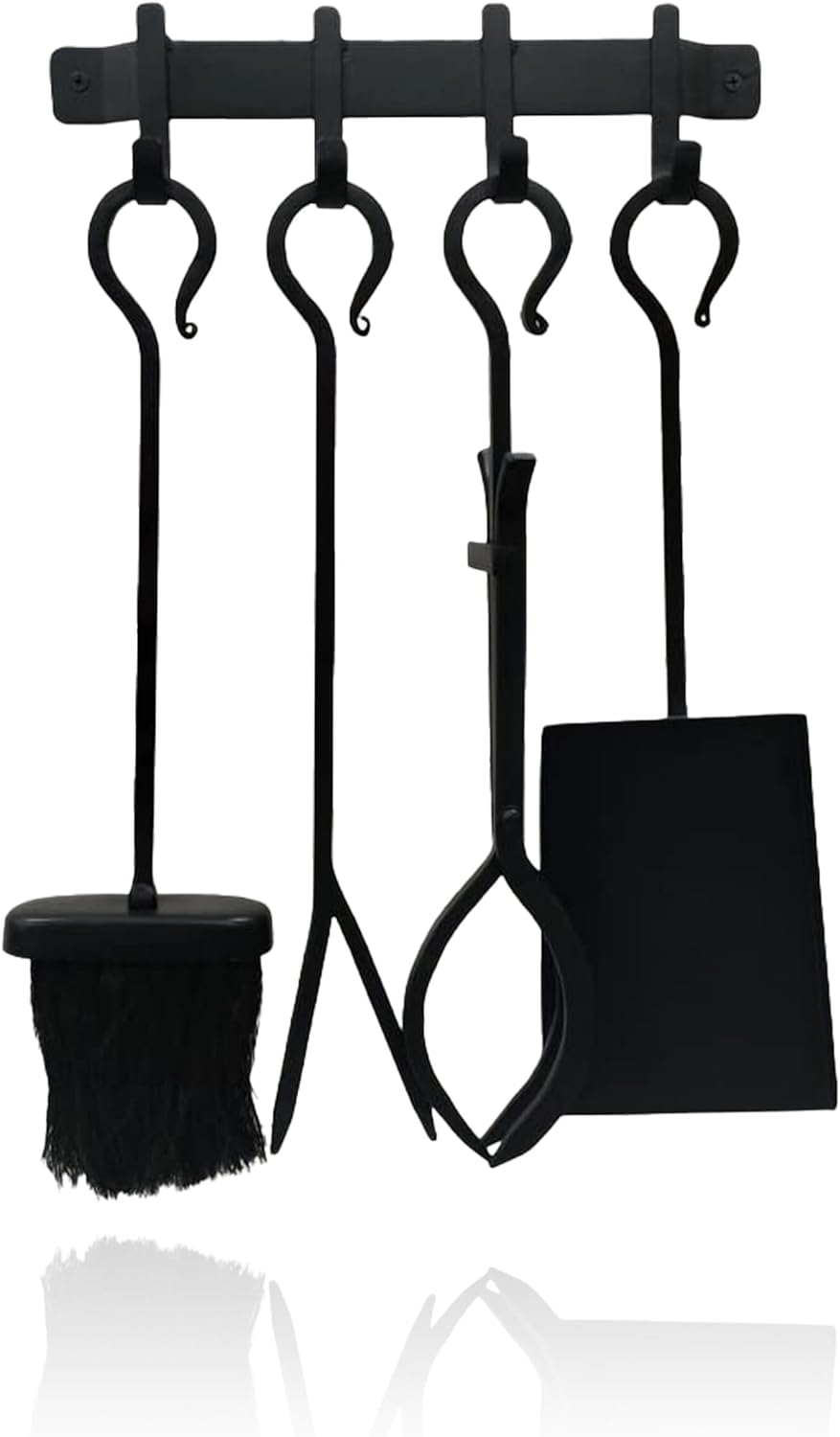 Relaxdays Fireplace Companion Set, 5-Piece Set, Poker, Shovel, Ash Brush, Fire Tongs, Wall Mount, Oven Set, Black