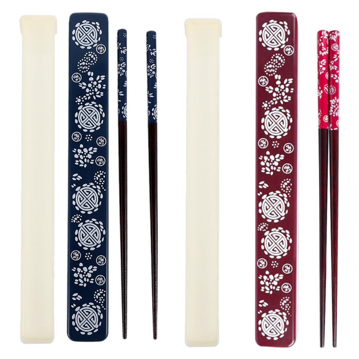 Set 2 Paia di Bacchette Sushi Giapponesi con Custodia in Legno e Abs Portatile, Design Ergonomico una Presa Sicura, per Picnic e Viaggi