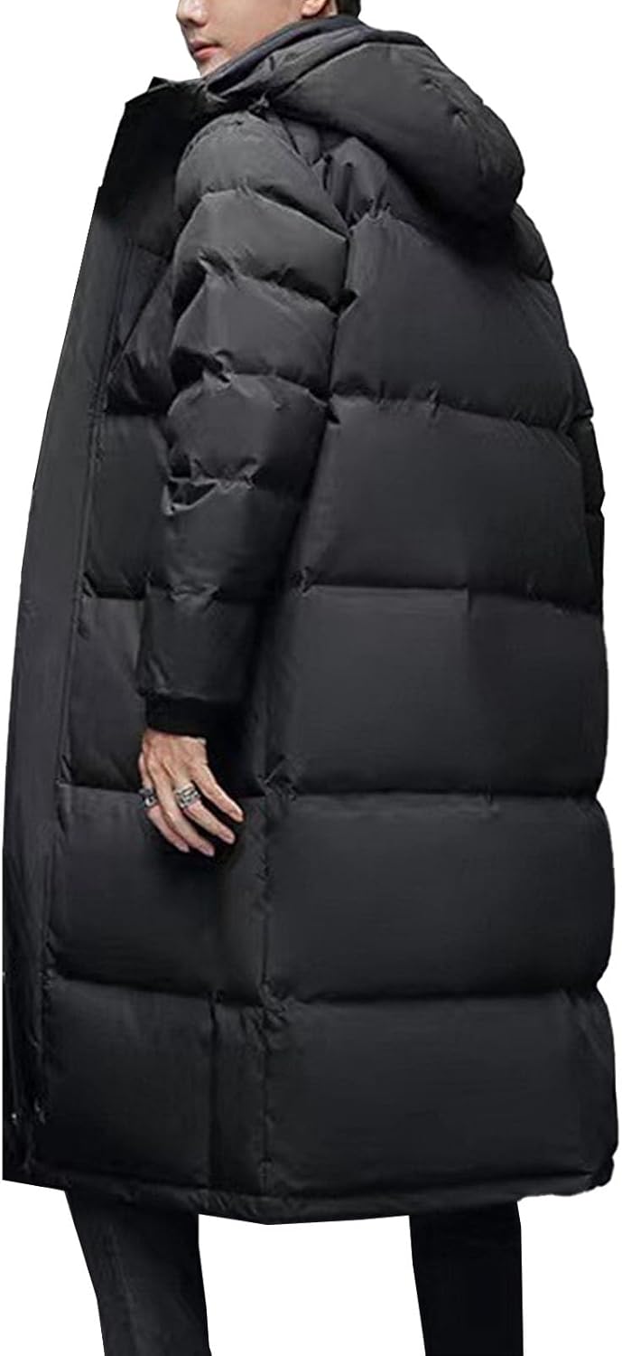 Maiyifu-GJ Men's Hooded Long Puffer Jacket Windproof Thicken Warm Winter Coats Quilted Down Coat Parka Outerwear