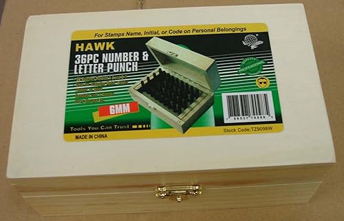 Miniatura 2 de Bench Wizard 36 Pc Number & Letter Punch Set  Punch Size 14" (6mm)  Heat Treated Carbon Steel  Includes Wooden Case  Great for Metal, Plastic, Wood,
