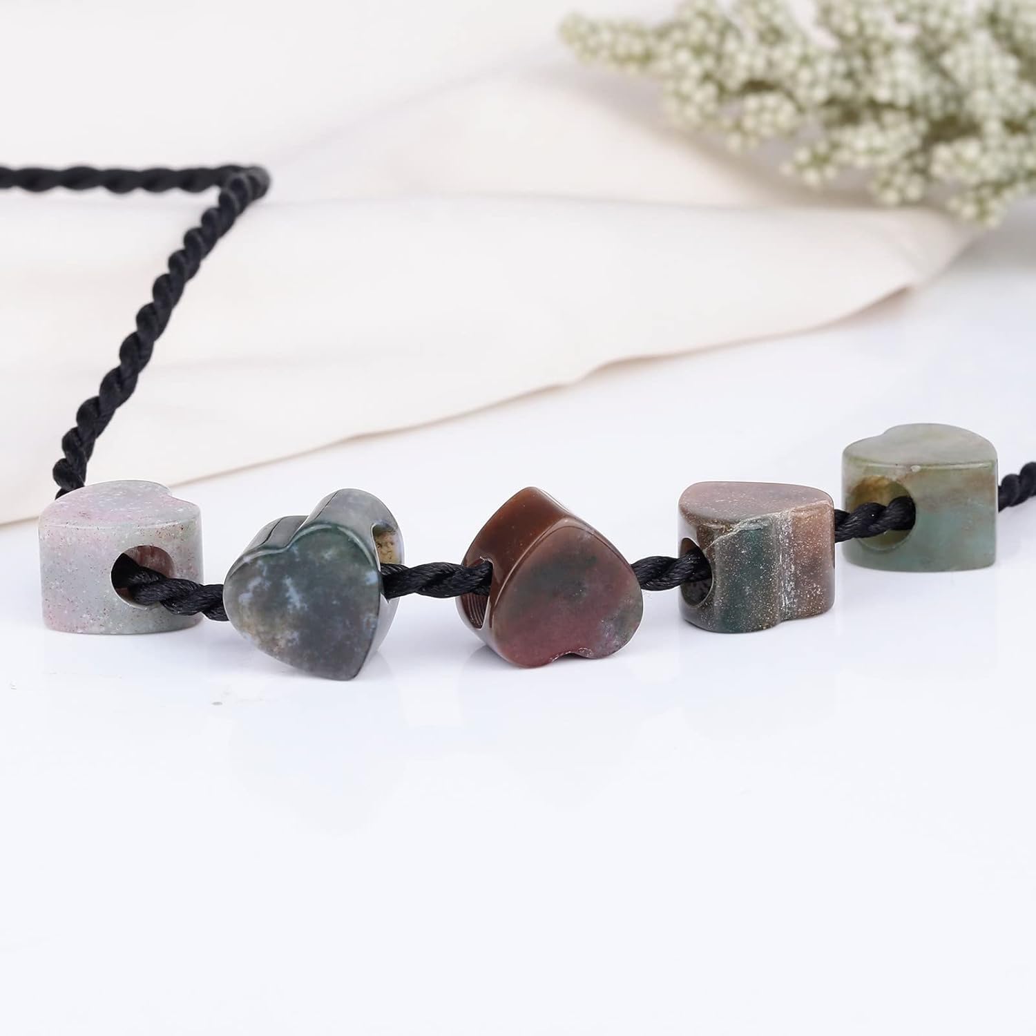 Amogeeli 15pcs Heart Shaped India Agate Crystal Loose Beads Set, Big Hole Stone Beads for Jewelry Making Macrame Hair Braids - Image 2