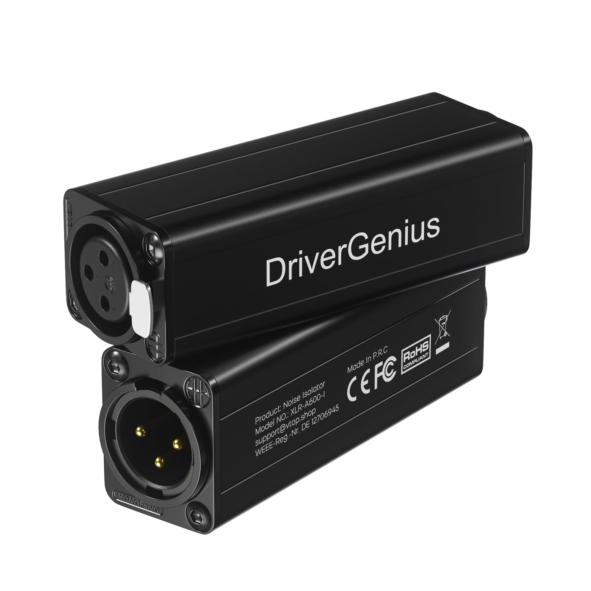 DriverGenius X-Shield | Isolatore di Rumore Ad Anello di Terra XLR a Canale Singolo - Eliminatore di Ronzio per Interfacce Audio, Console di Missaggio (Passivo, M/F)