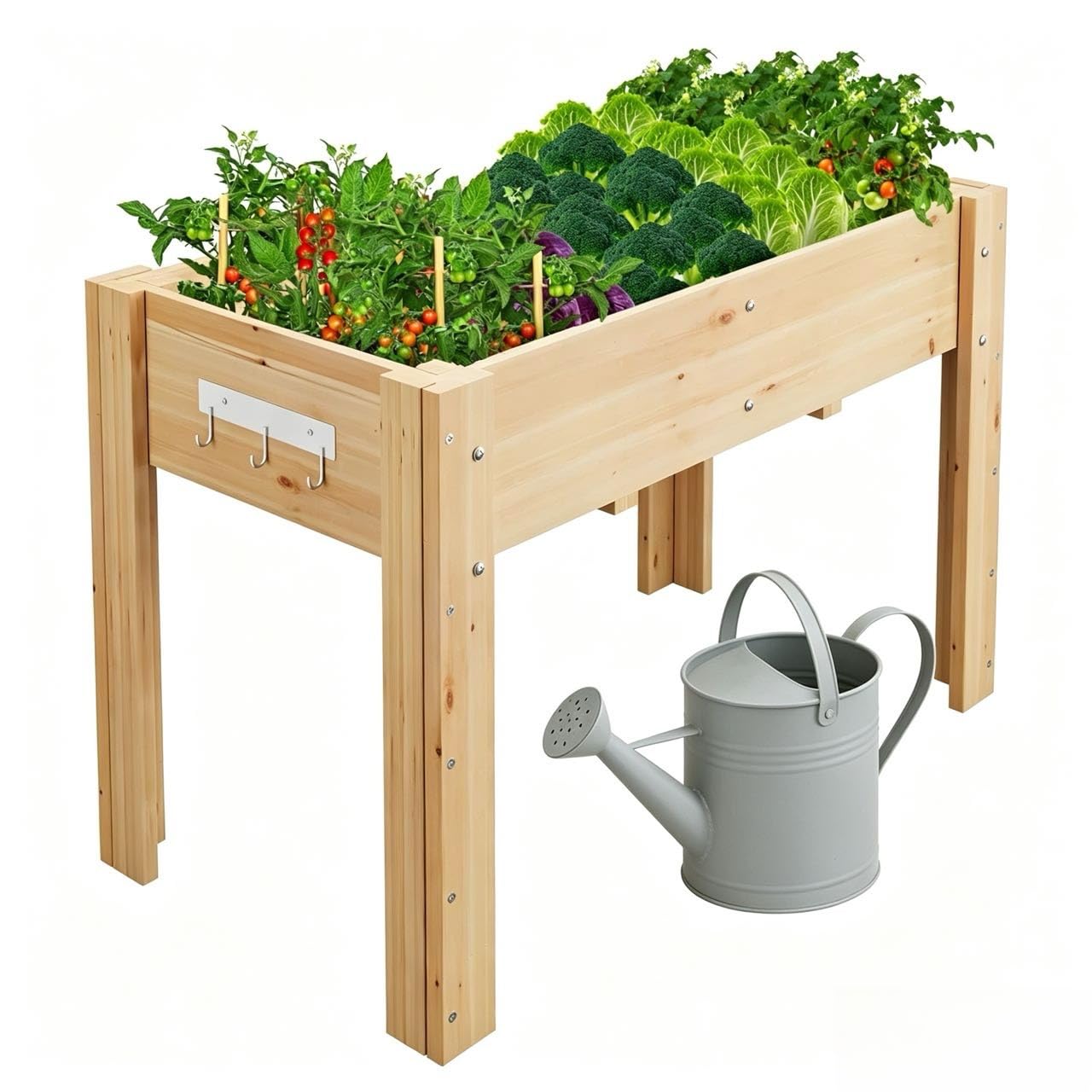 34" × 18" × 30" Sturdy Elevated Wooden Raised Garden Bed with Legs & Hooks