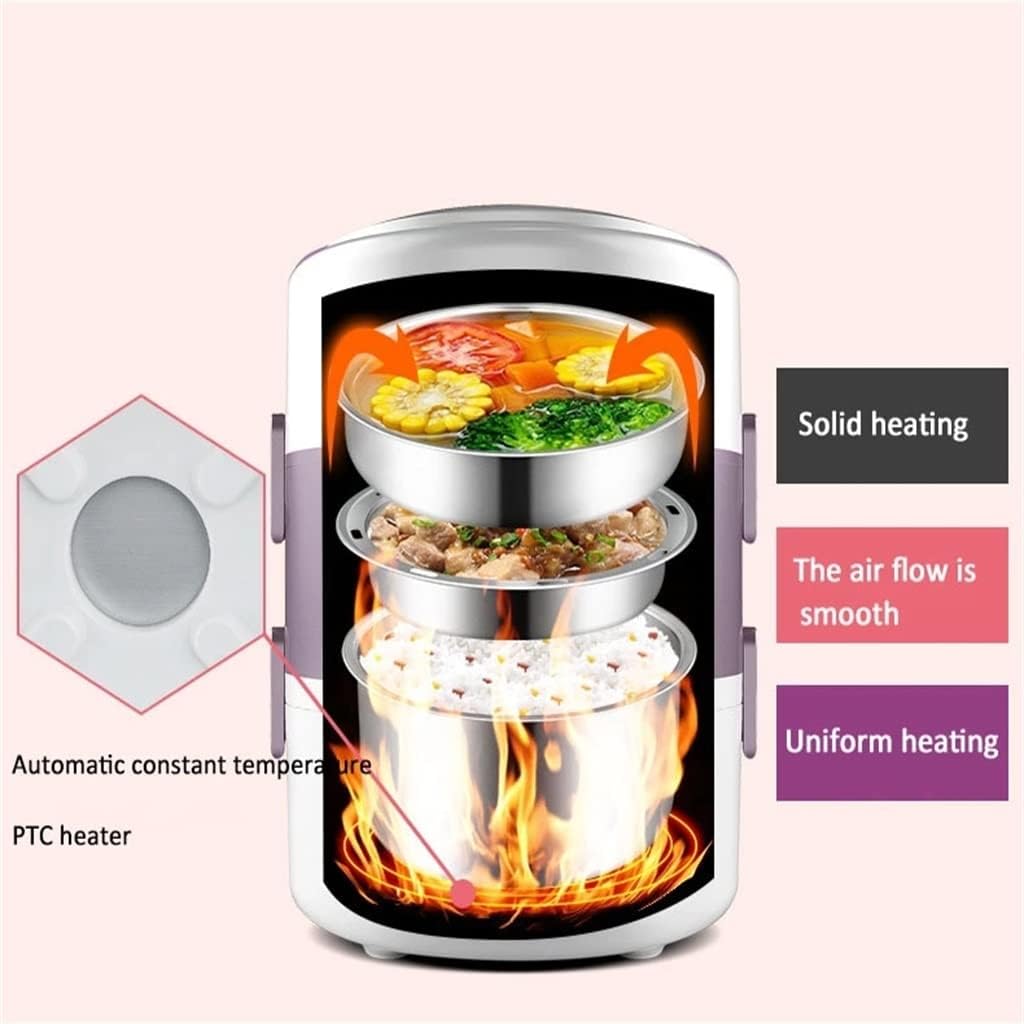 HBJWOV Rice Cooker 3 Layers Rice Cooker Portable Heating Bento Steamer Cooking Pot 2L Food Container Warmer