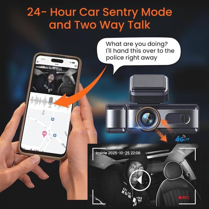 Image of 3 Channel 4G Dash Cam Record GPS Tracking Live Video ADAS BSD Park Monitor Timelapse WiFi Hotspot Reverse Parking Calling MicroSD SIM (3 Channel 4G ADAS BSD DashCam S44GTrio Gen4)