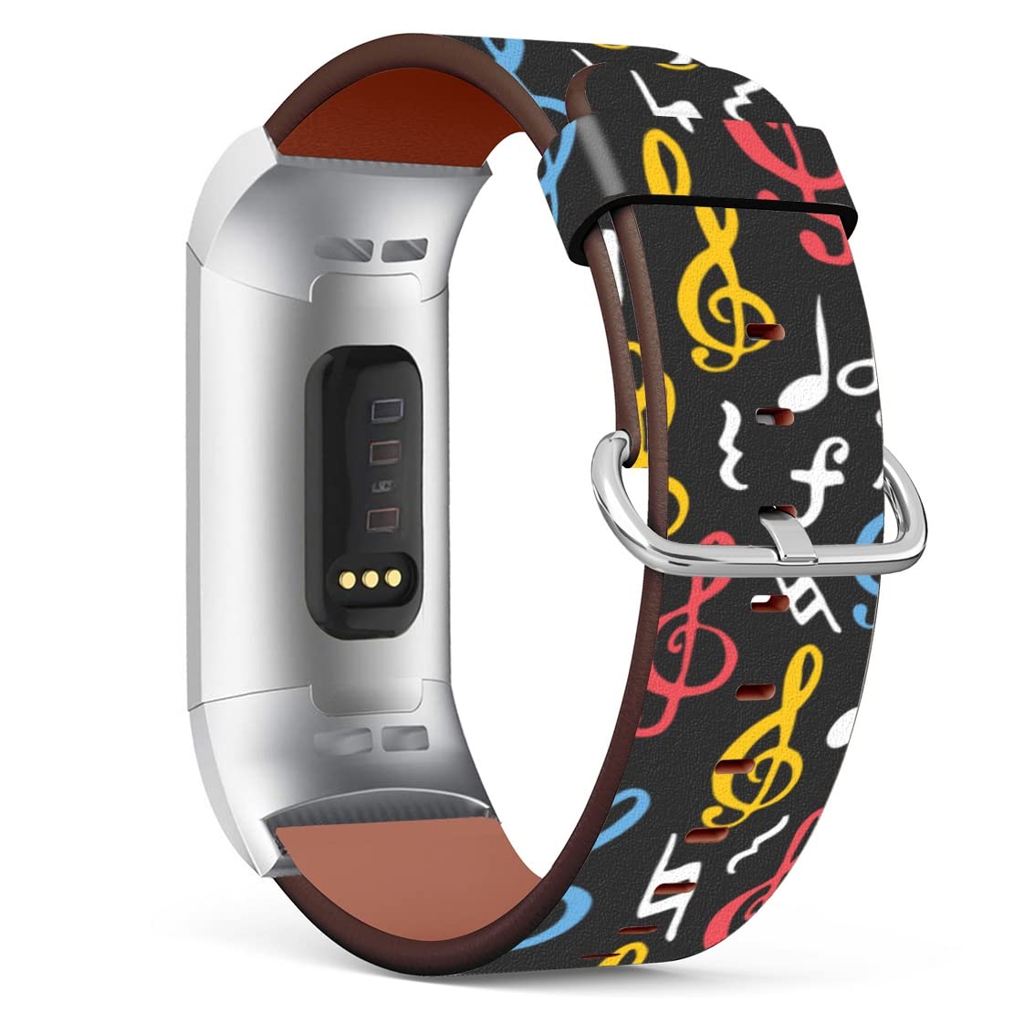 MINGDAO Compatible with Fitbit Charge 4 / Charge 3 / Charge 3 SE Patterned Leather Replacement Band , (Music Note-Wb12)