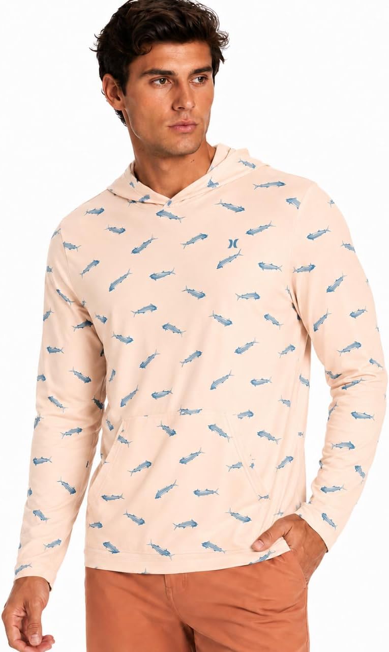 Hurley Men’s Sun Protection Hoodie Shirt – Mesh Breathable & UV Performance Long Sleeve Tee