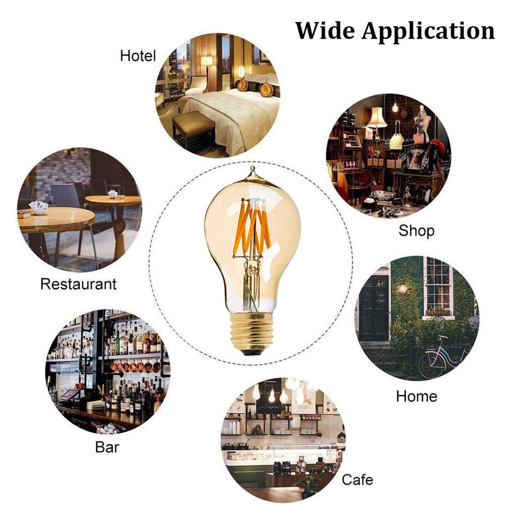 Bombilla LED E27/A60/8W Regulable, Estilo Edison Vintage, 220V, Amarilla, 2200K, para el hogar, Regulable, 4 Unidades.