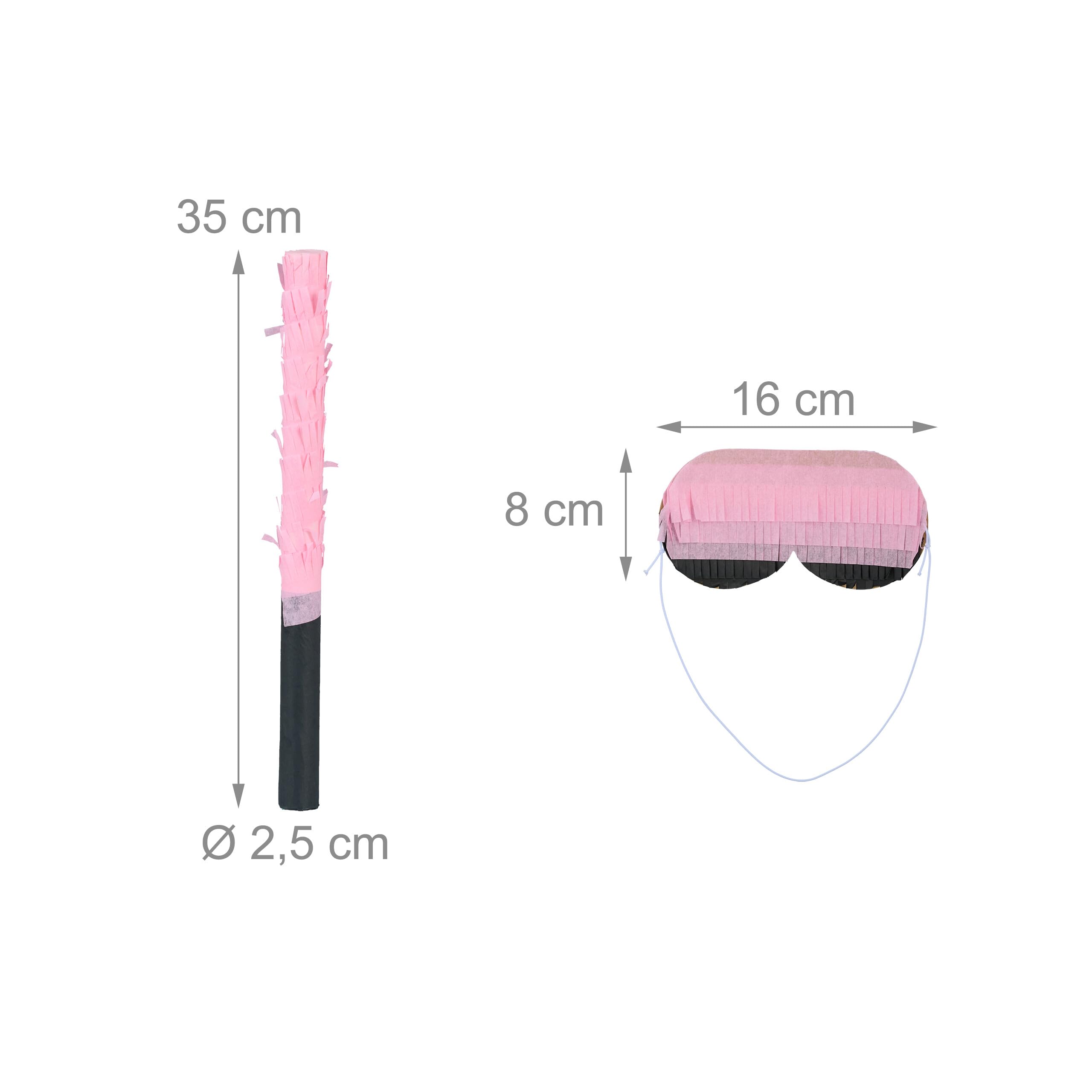 Relaxdays Pignatta Gatto, Piñata Vuota, Set con Bastone e Maschera, Gioco Compleanno Bambini HLP: 34 x 37 x 9,5 cm, Rosa