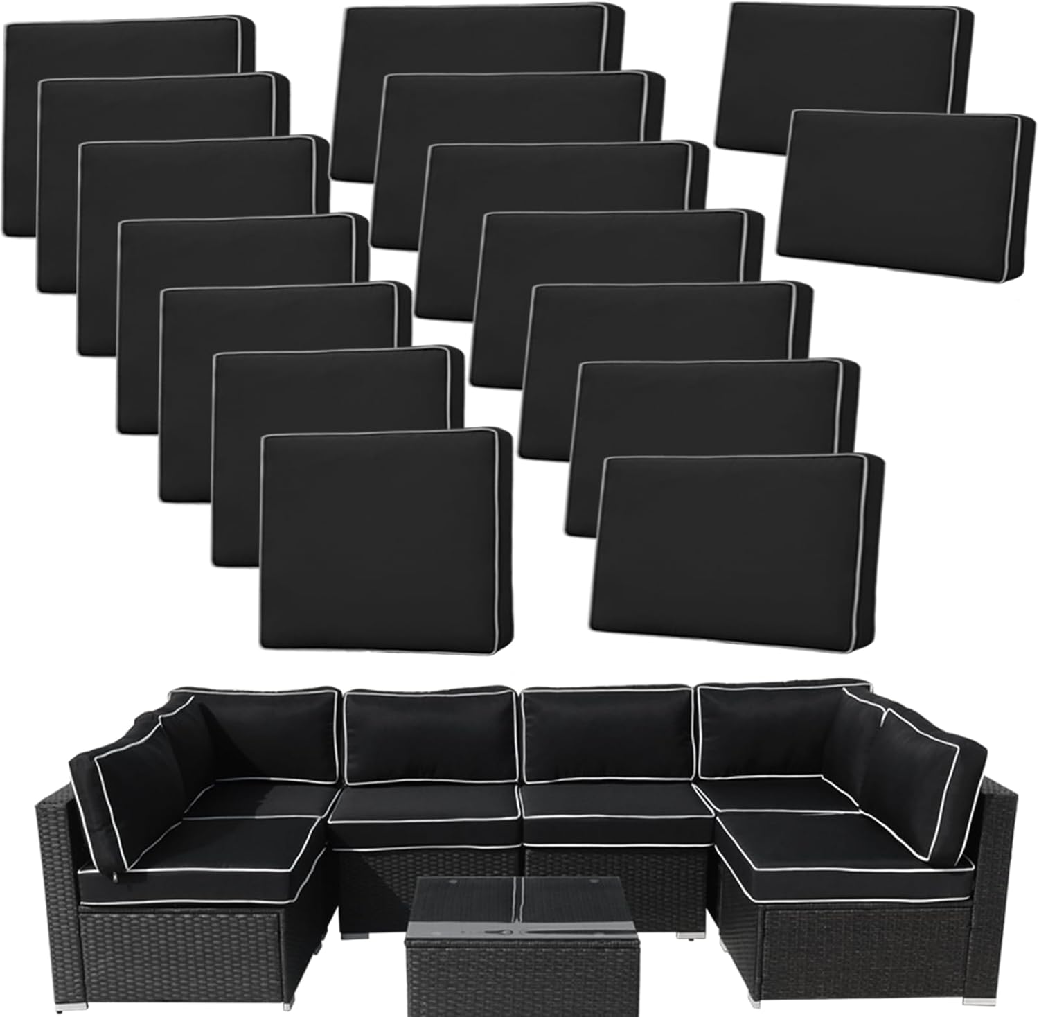 14Pieces Patio Cushion Covers Replacement,Outdoor Couch Cushions Covers Waterproof Furniture Cushion Covers Slipcovers Set with Zippers,Cover Only(Black+White, 25.625.63.94inches)