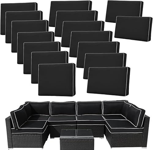 Miniatura 87 de Juego de 14 fundas de cojín de repuesto para patio al aire libre, a prueba de salpicaduras, con cremalleras, solo funda protectora para muebles