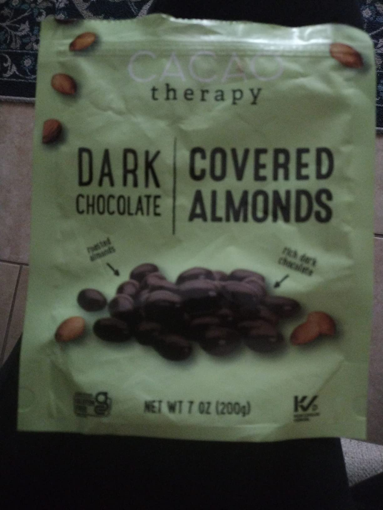 Cacao Therapy Dark Chocolate Covered Almonds 7 Oz! Made