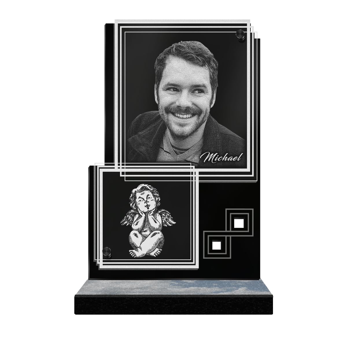 ETERNEL - Personalized Funeral Plaque Rectangle Illusion Angel Pencil Photo and Customizable Text, laser-engraved funeral plaque for tribute, memorial plaque, tombstone, funerals