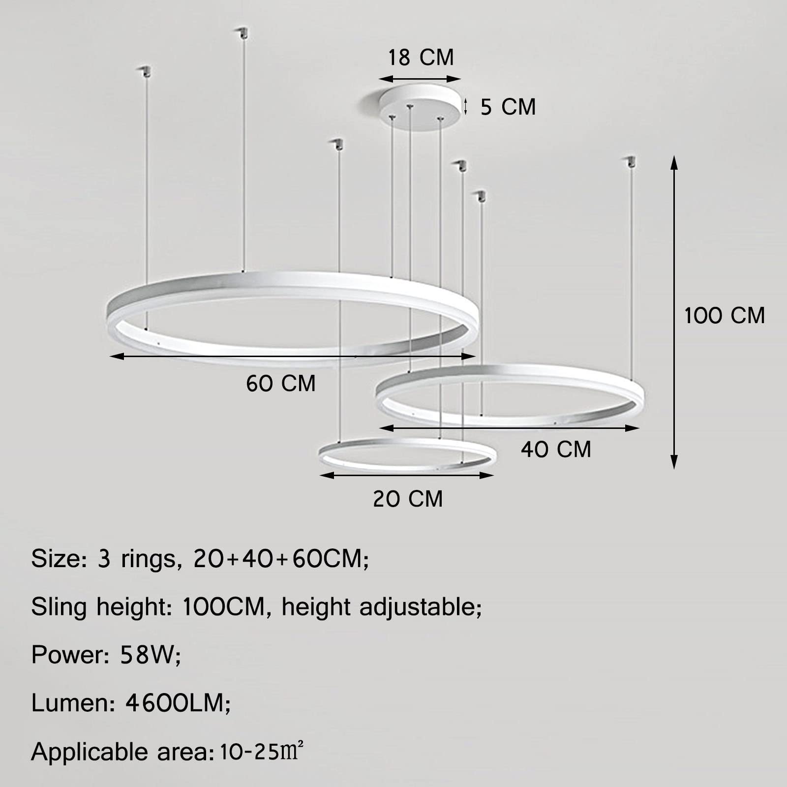 CUNTO Lampadari moderni a 3 anelli Lampada a sospensione a LED dimmerabile con telecomando Plafoniera a LED in metallo a 3 colori Lampada a sospensione Plafoniere Interessante