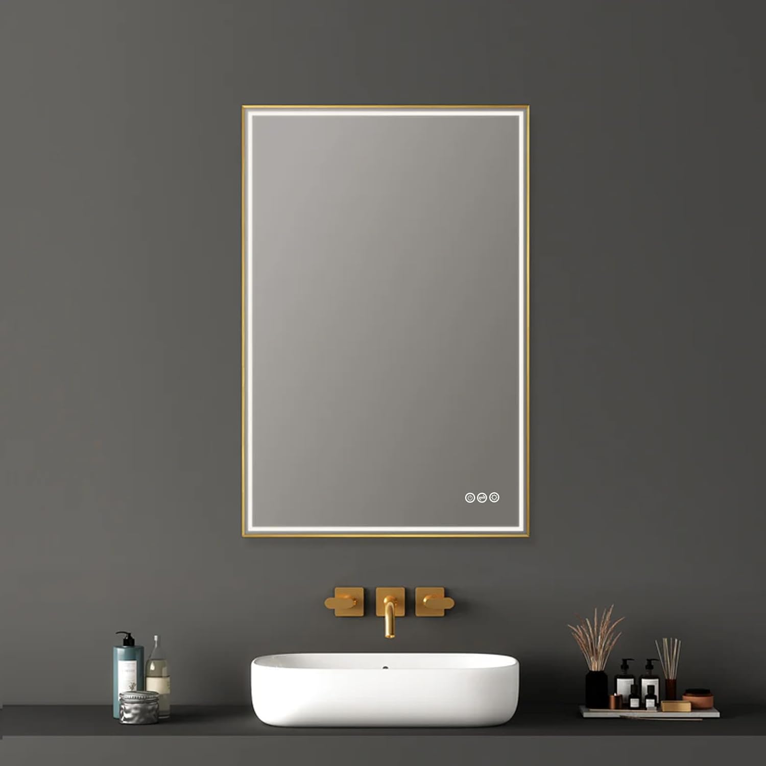 Blossom 24"x 36" LED Bathroom Mirror with Lights, Dimmable, Anti-Fog, Front Lit, Backlit, Lighted Wall Mounted Rectangle for Vanity Makeup Memory Function, Tempered Glass with Brushed Gold Frame