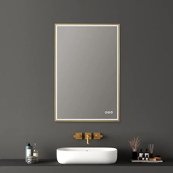 Blossom 24"x 36" LED Bathroom Mirror with Lights, Dimmable, Anti-Fog, Front Lit, Backlit, Lighted Wall Mounted Rectangle for Vanity Makeup Memory Function, Tempered Glass with Brushed Gold Frame
