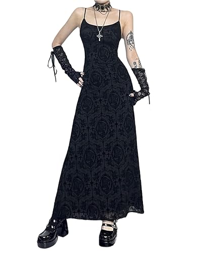 JUMISEE Women’s Sleeveless Velvet Gothic Maxi Dress Floral Corss Print