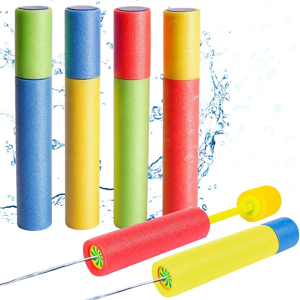 4PCS Foam Water Guns, 30CM Water Pistols for Kid, Push Pull Type Water Blaster, Fun Foam Water Squirter, Summer Super Super Soaker Guns for Boys Girls Adult Outdoor, Beach, Pool, Garden