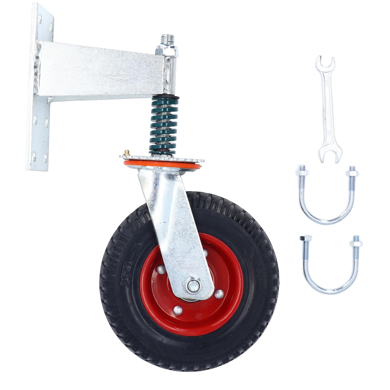 GBRJUYF 8 Inch Heavy Duty Gate Wheel Caster, 600lb Load Capacity, High Carbon Steel & Rubber Support Wheel with Adjustable U Bolts for Fence, Yard, Garden Gates (Red)