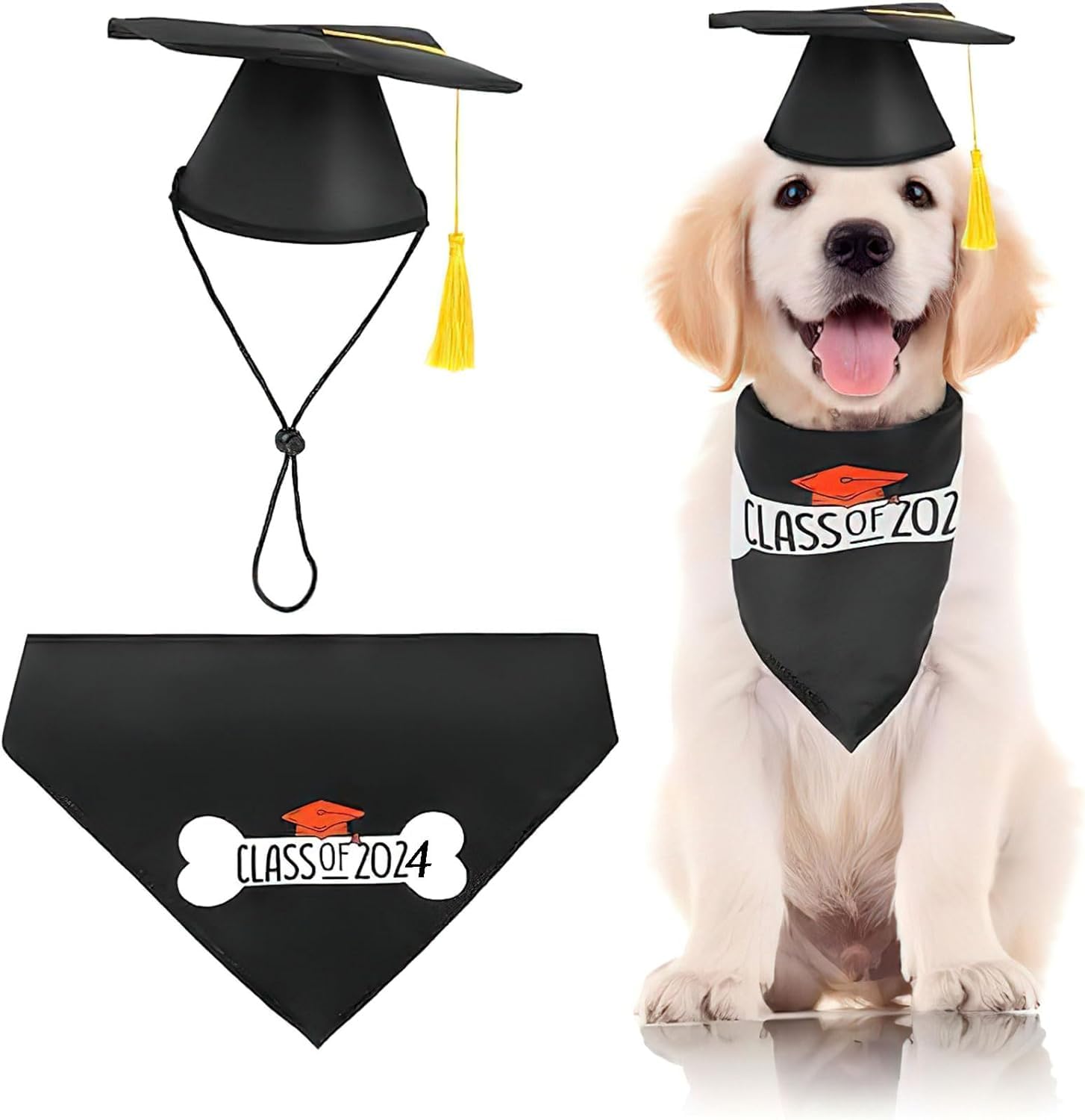 Dusenly Class of 2025 Graudation Hat Bandana 2025 Graduation Dog Cap Bandana Costumes for Pets Puppies - Image 2