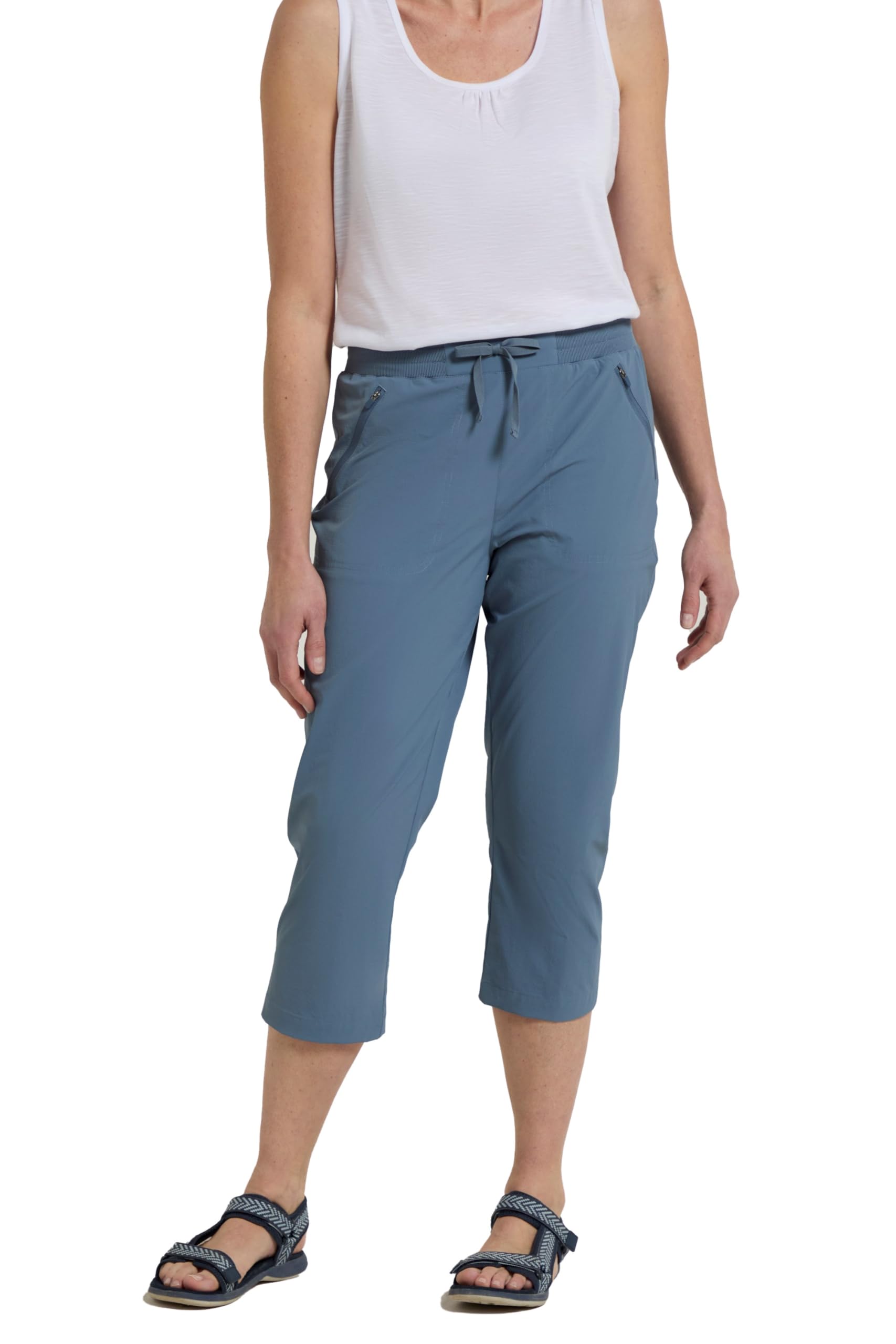 Mountain Warehouse Women's Light Blue 'Explorer' Lightweight Elastic Waist Casual Multi Pocket Capri Trouser In | Size: 18