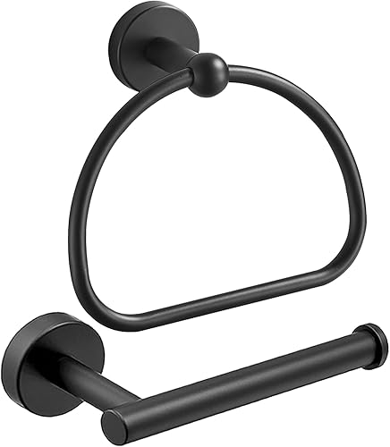 Leyden Soporte para papel higiénico negro mate y soporte para toallas de mano, juego de accesorios de baño de 2 piezas, soporte de acero inoxidable