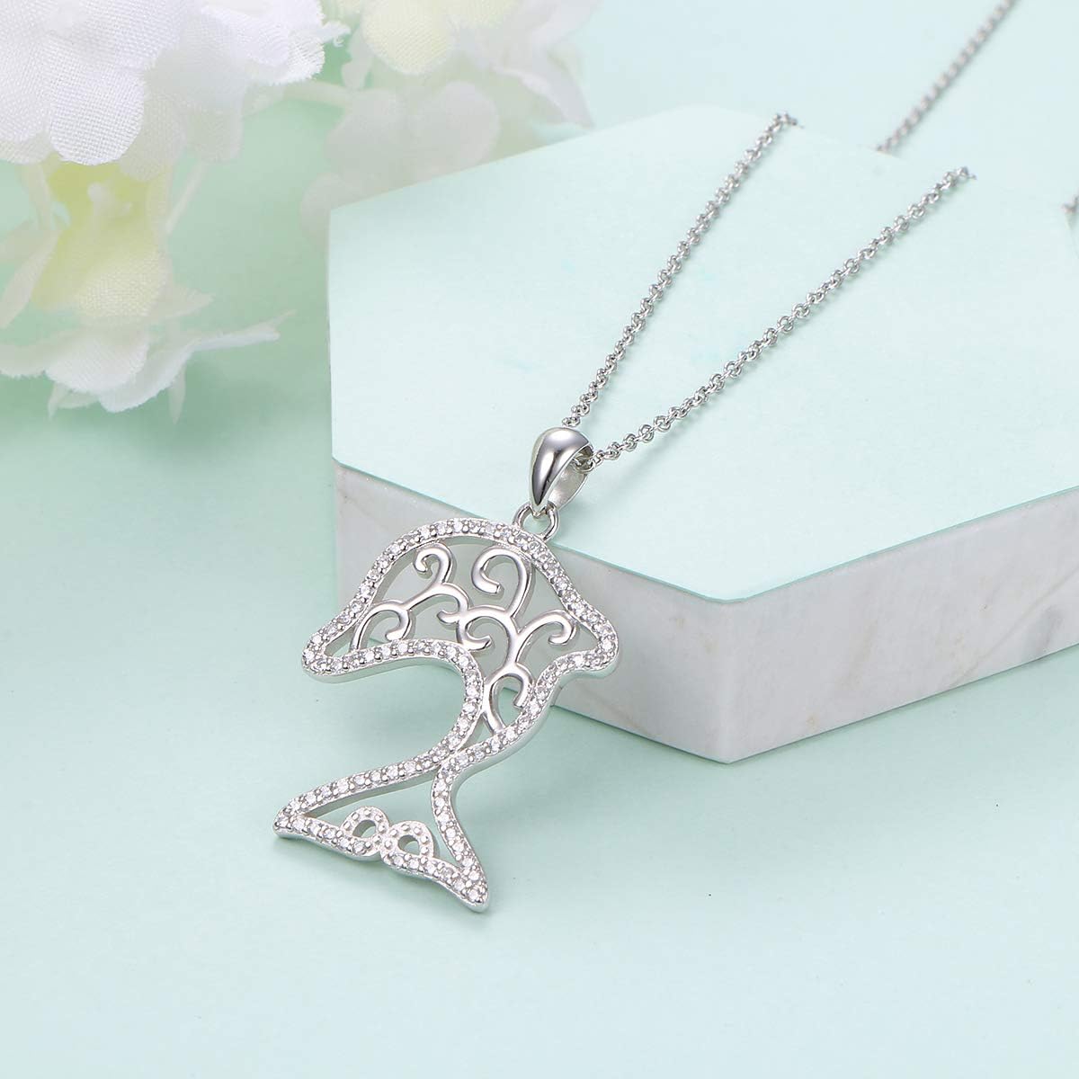 Miniatura 6 de Ladytree 925 Sterling Silver Stingray Necklace Manta Ray Turtle Dolphin Charm Tortoise Necklace Sea Animal Tree of Life Jewelry Sea Lover Gifts
