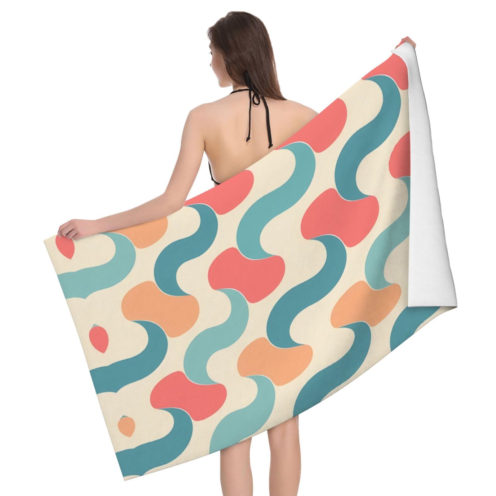 QAZWZML Home microfiber Blue curve prints bath towels for travel, beach, and bathroom use. Highly absorbent and soft pool towels for men and women, quick drying