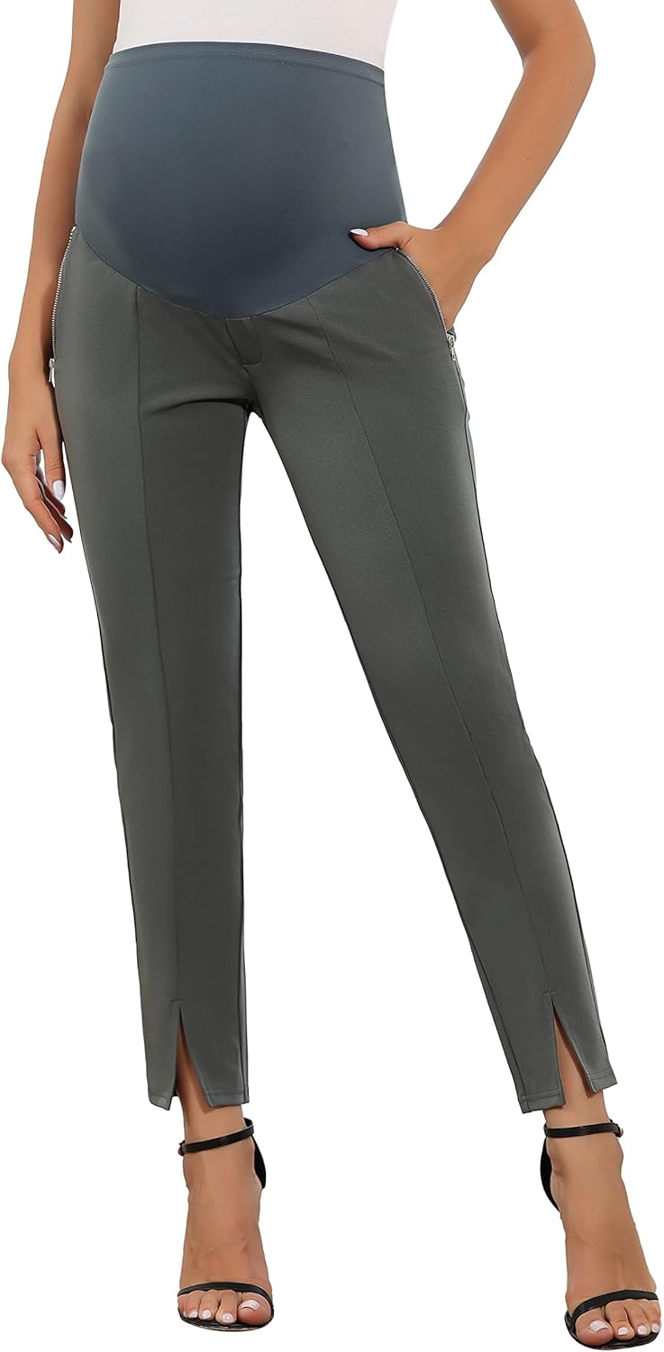 Maternity Stretch High Waisted Pants for Work Super Comfy Office Career Pants Dark Gray M : Clothing, Shoes & Jewelry