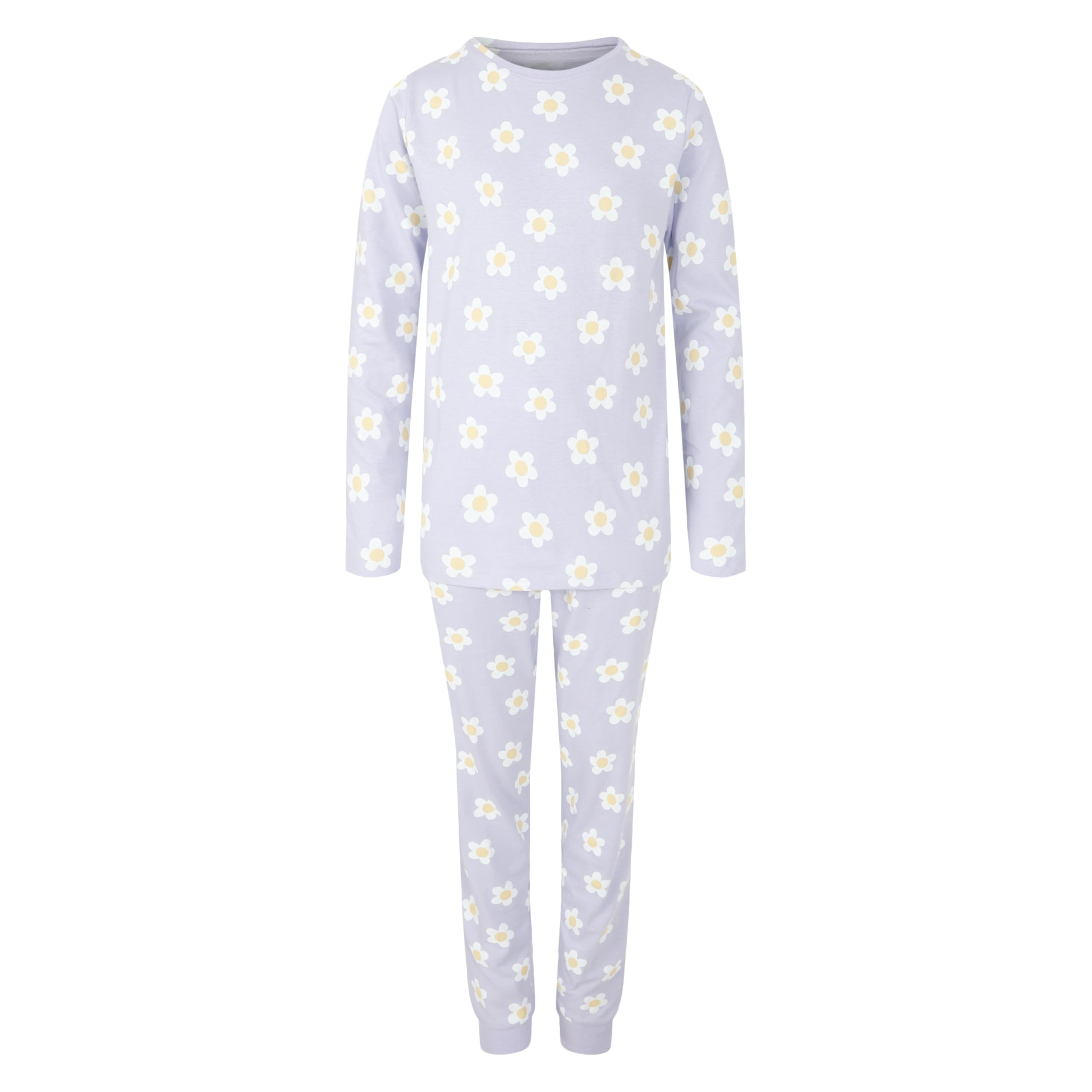 Label Cutters Girls Pyjamas Cotton Long Sleeve Cuffed Leg PJ Set Night Wear 9 to 14 Years (Lilac Daisy 11-12)