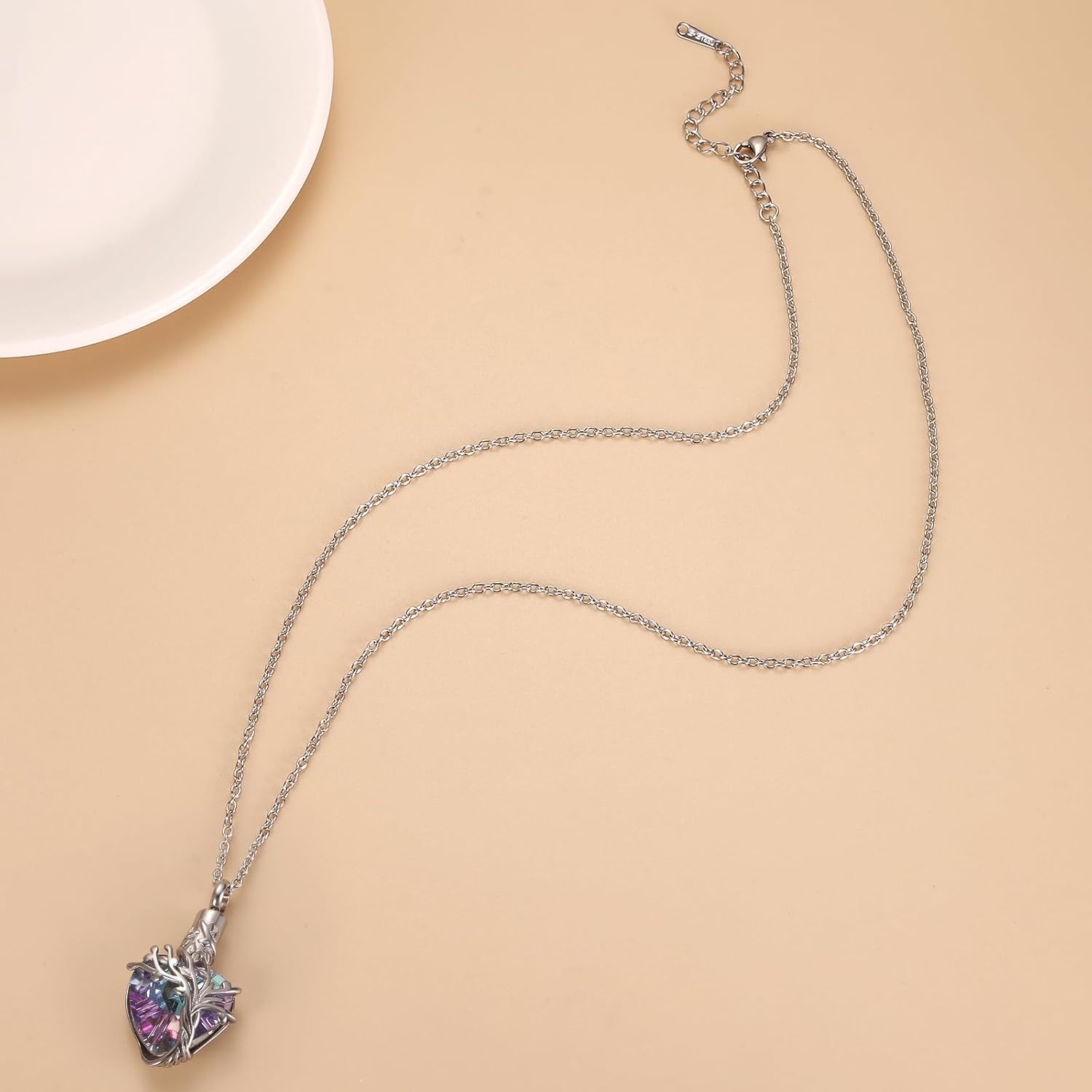 Crystal Heart Cremation Jewelry For Ashes Of Loved Ones Tree Of Life Urn Ashes Necklace For Women Stainless Steel Keepsake Memorial Pendant - Image 6