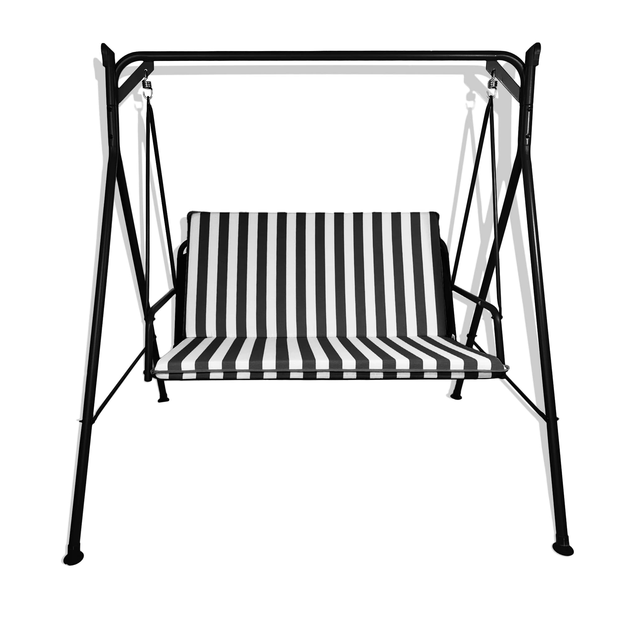 Cojín para balancín de 2 plazas, 3 plazas, 4 plazas acolchado y tapizado en algodón totalmente desenfundable, incluye respaldo y asiento (blanco y negro, 3 plazas, 170 x 55 cm)