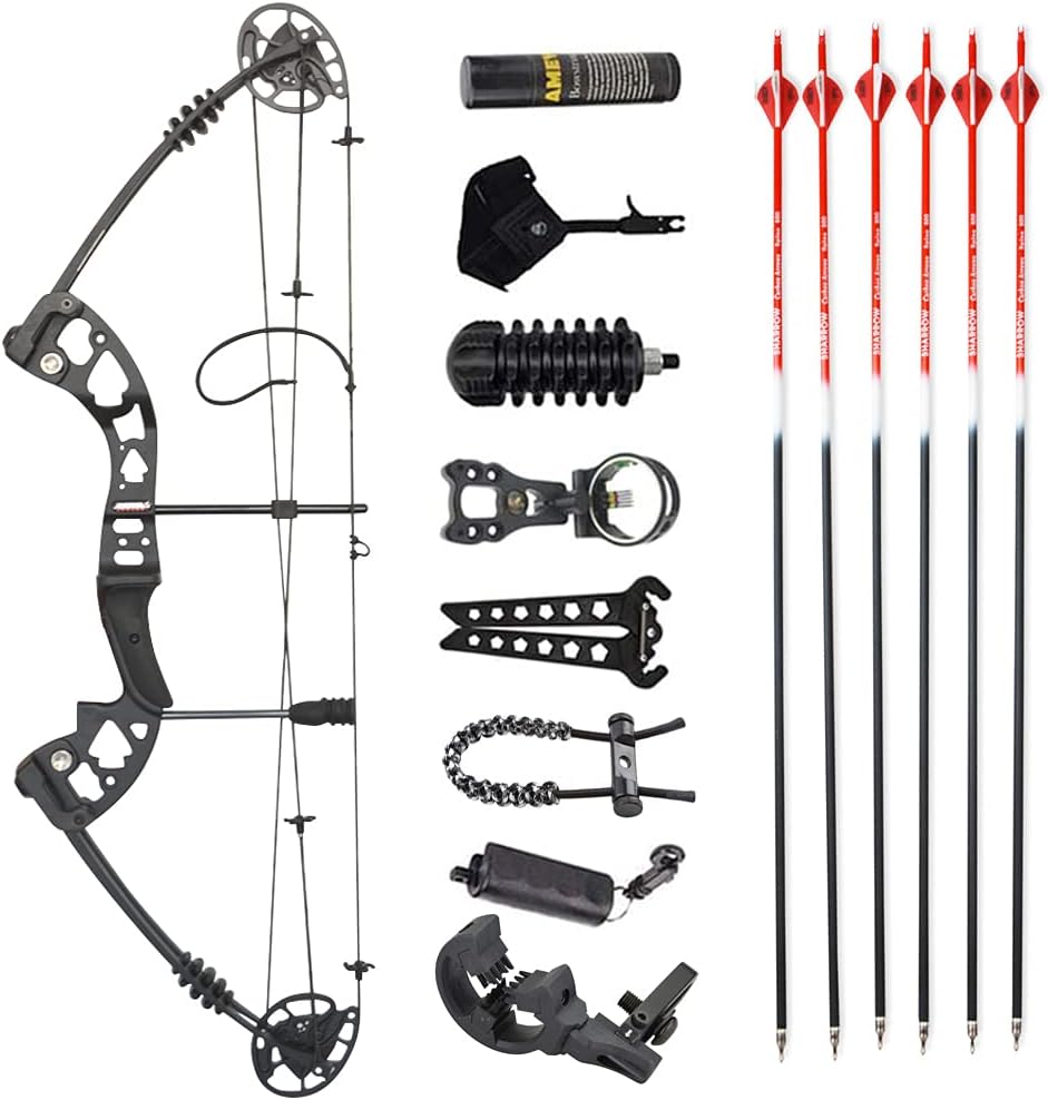 ZSHJGJR Archery Compound Bow Hunting Bow 30-55lbs Adjustable with Carbon Arrows Hunting Accessories Kit IBO 310FPS Adult Bow Outdoor Shooting Right Hand