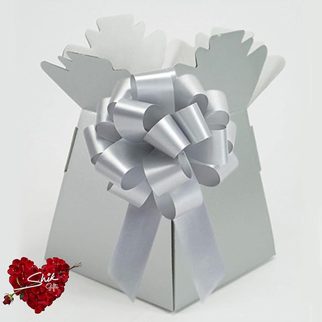 Shik Gifts Silver Living Vase Flower Box Flower Bouquet Transporter, Sweet Tree Box and Silver Pull Bow
