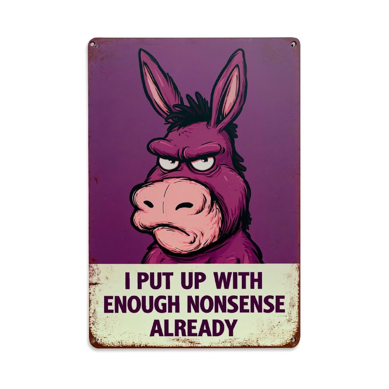 Jdfenggu Vintage Angry Purple Donkey Cartoon Poster Retro Metal Tin Sign, Metal Poster For Bar, Home, Man Cave, Kitchen, Laundry Room Art Decor 8X12 Inch