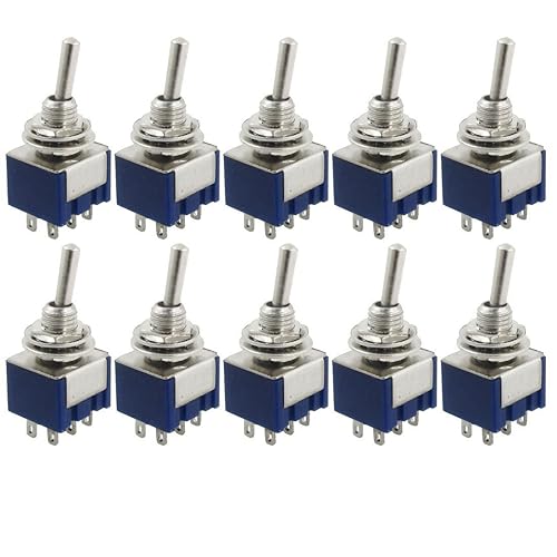 HiLetgo 10pcs AC 125V 6A Amps ONON 6 Terminales 2 Posición DPDT Interruptor de palanca MTS202