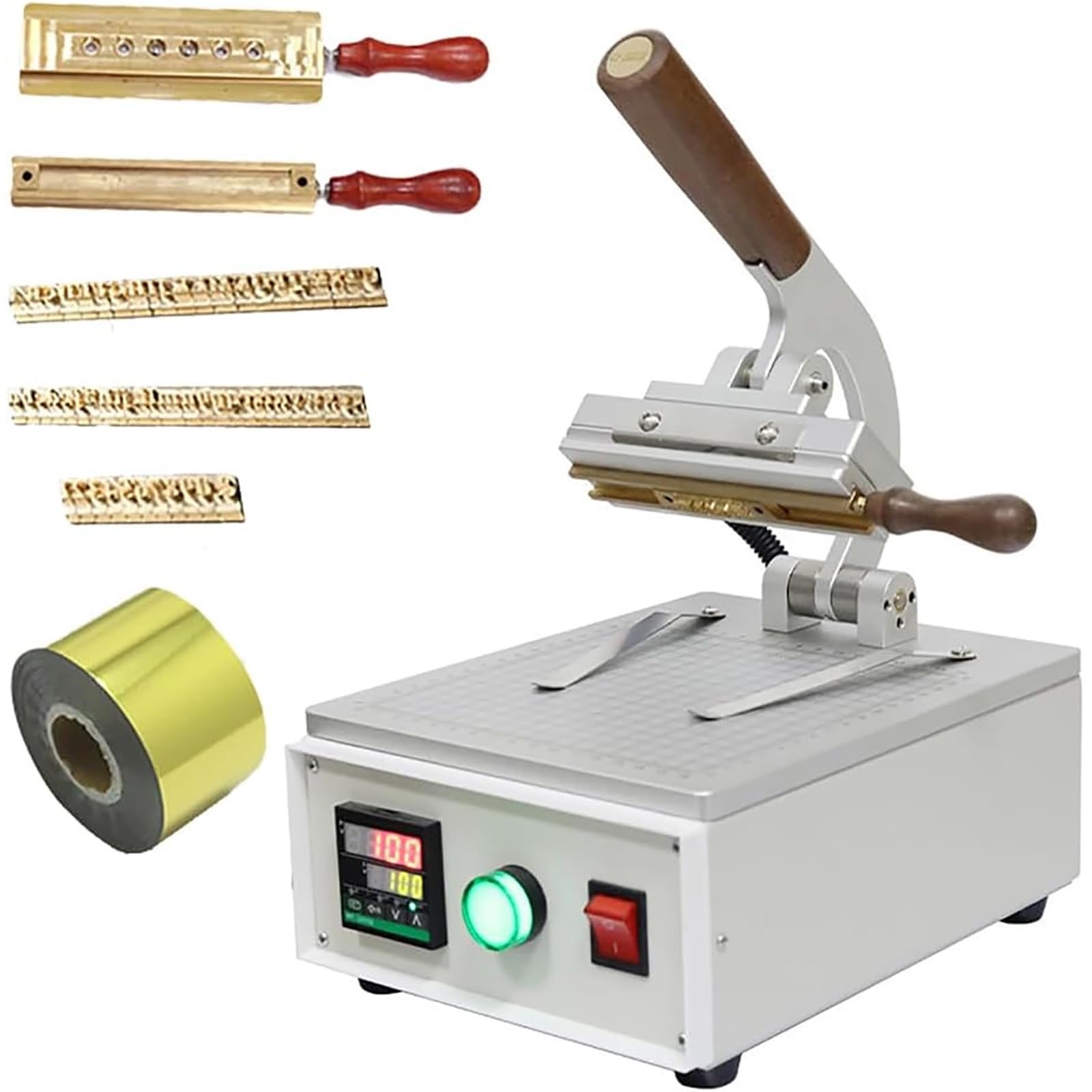Máquina de estampado en caliente para cuero, pantalla digital, troquel intercambiable, herramienta de grabado antigua, uso de escritorio, ideal para manualidades y personalización