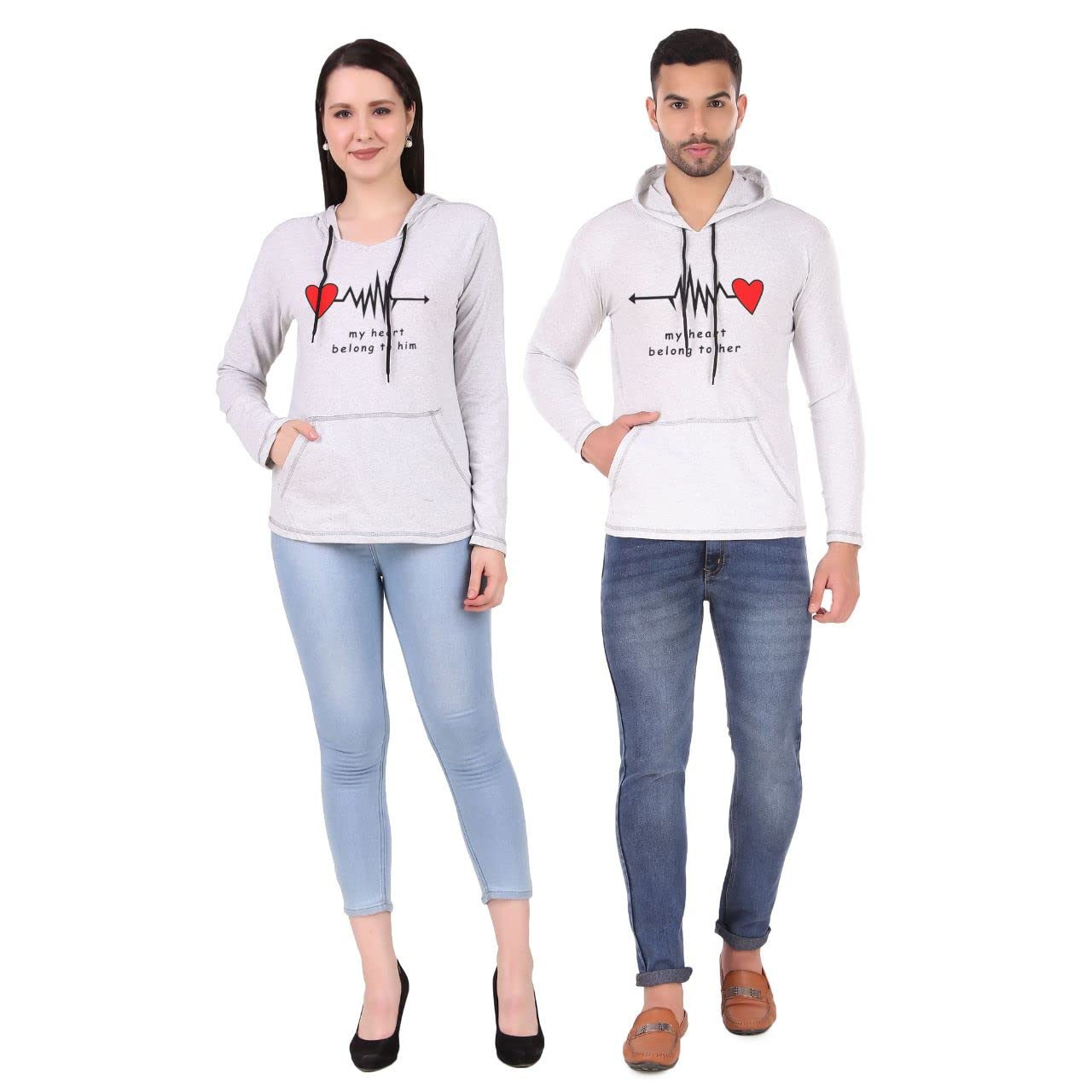 Couple Men's and Women's Cotton Hooded Neck Full Sleeve Hoodie (Women-L_Men- L Grey Combo Pack of 2)-picture-17