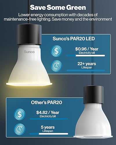 Miniatura 7 de Sunco Lighting Paquete de 10 bombillas LED PAR20, 800 lúmenes de alto brillo, luz de inundación para interiores, equivalente a 50 W 8 W, regulable,