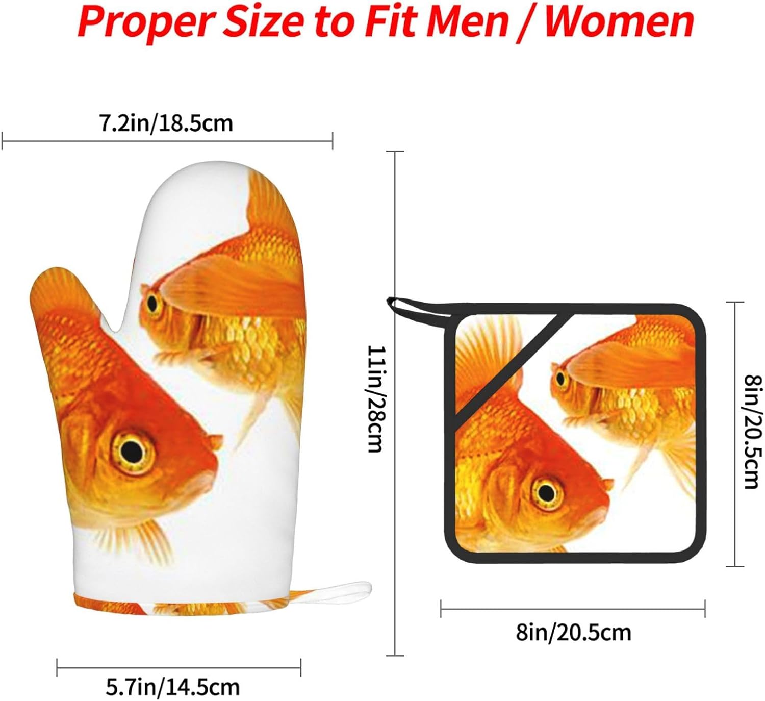 Cute Goldfish Oven Mitts and Pot Holders Set of 4 Heat Resistant Kitchen Gloves with Silicone Palm Hot Pads for Baking Cooking Grilling BBQ