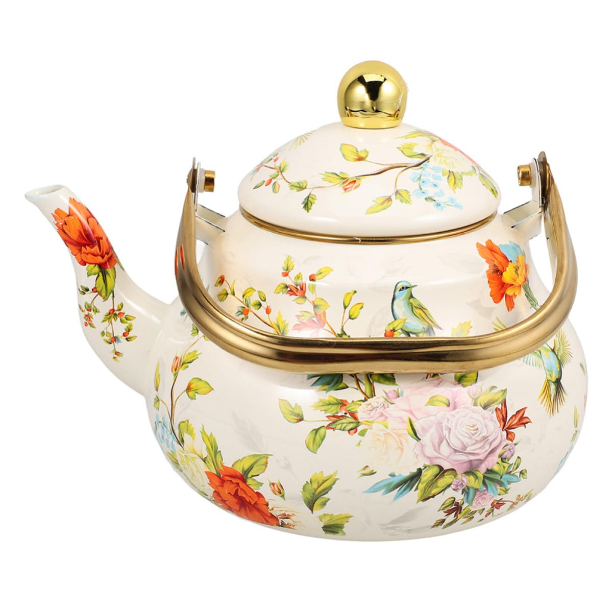 Bouilloire à thé en émail vintage 1,5l pour infusion de thé sur cuisinière à gaz