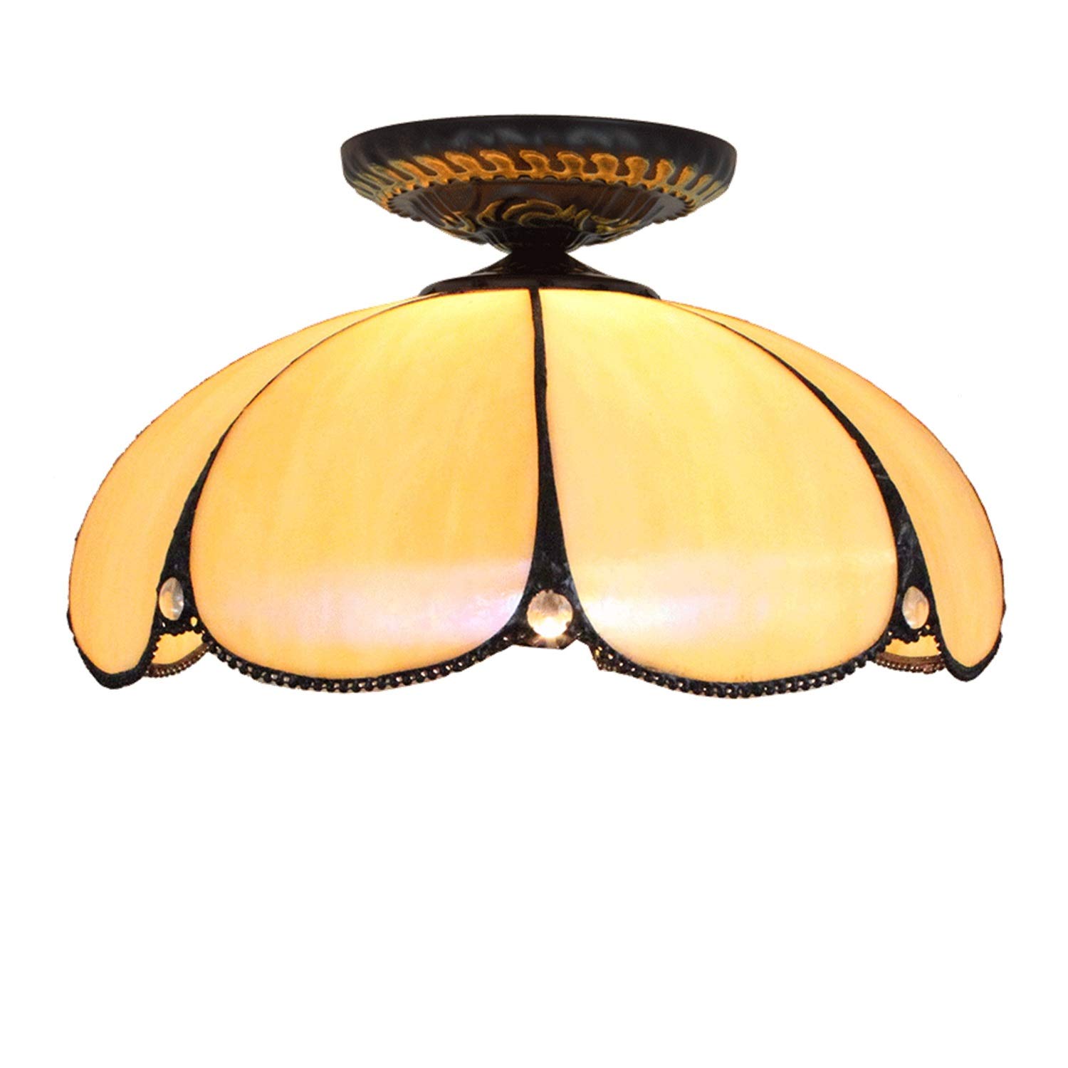 HPTHLY Stained Glass Ceiling Lighting 12" Ceiling Lights Tiffany Style European Minimalist Glass Shade For Living Ceiling Lamp