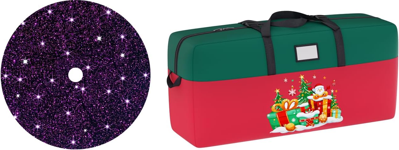 Purple Christmas Tree Skirt 21 Inch Christmas Tree Storage Bag 9FT Bundle Sequin Tree Skirt for Christmas Decor Christmas Tree Bags for Artificial Trees Glitter Tree Skirt Xmas Storage Bag
