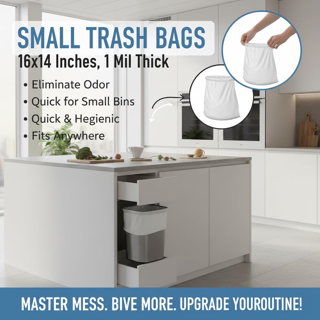 Small Trash Bags – 16x14 Inches, 1 Mil Thick, 1000 Count - Durable Leak-Proof Mini Garbage Bags, 5 Gallon Capacity