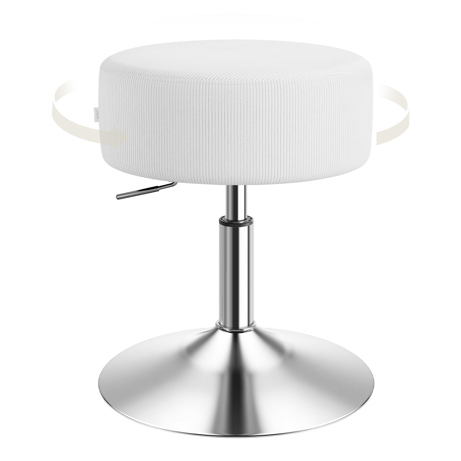 WOLTU Schminktisch Hocker, Schminkstuhl, Barhocker Rund, Höhenverstellbar, 360° Drehbar mit Verdickter Polsterung, Cord Bequemstuhl für Schminktisch, Schlafzimmer, Esszimmer, Weiß+Silber