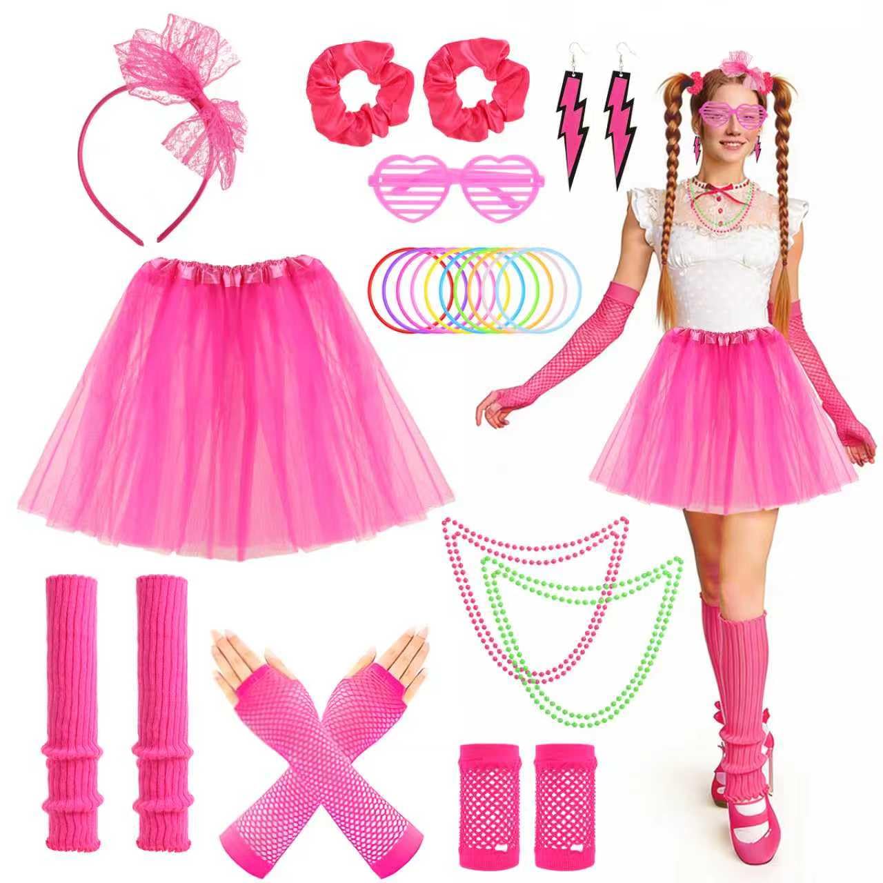 80s Fancy Dress for Women, Complete 21Piece Retro Party Costume Accessories